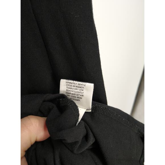 Eileen Fisher A-Line Dress L Deep V-Neck 3/4 Sleeve Crepe Stretch Casual Black - Picture 8 of 8